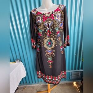 London Times Black Dress with Red and Blue Accents